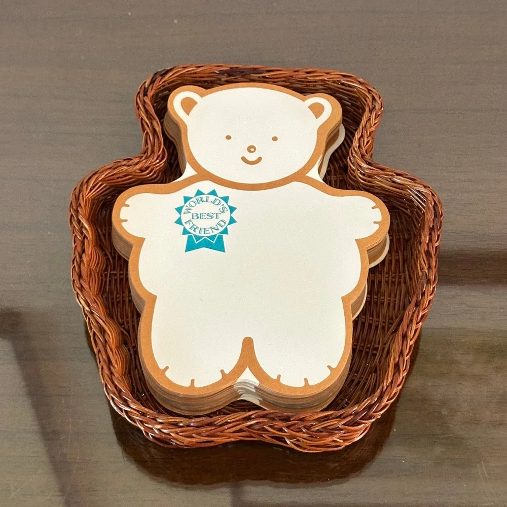 Bear Shaped Note Cards World's Best Friend Stationery Set with Wicker Basket